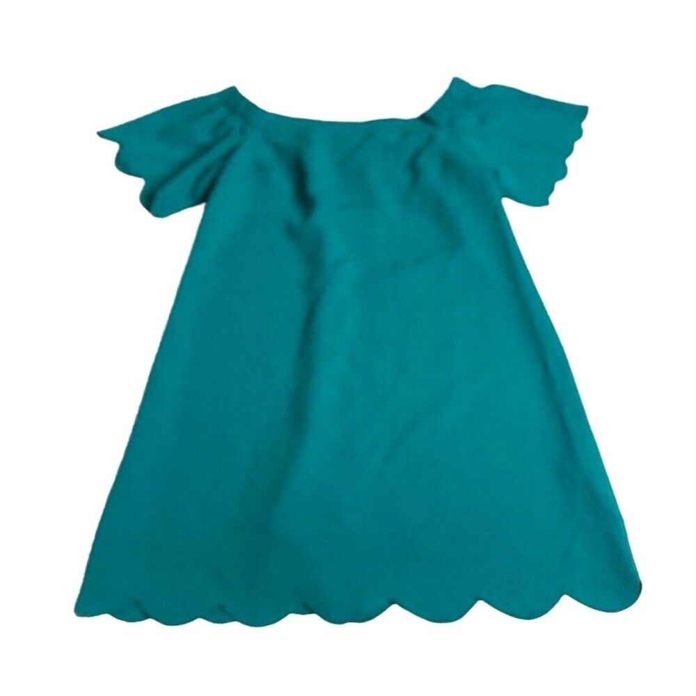 Banana Republic Dress Womens Petite 0 Green Mini Scalloped Hem Off‎ Shoulder